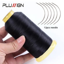 Plussign-Hilo de tejer negro + 12 Uds para cabello, hilo de nailon para cabello rizado, aguja de coser para cabello curvo tipo C, 1 unidad 2024 - compra barato