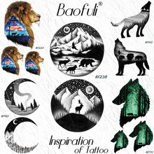 BAOFULI Galaxy Planet, круглая временная татуировка, мишка, лося, волк, наклейка, деревья, Орел, черный тату, горный искусственный, сделай сам, тату, мужской боди-арт 2024 - купить недорого