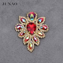 Стразы для шитья JUNAO 45x59 мм с крупными красными кристаллами AB, аппликации для пришивания стеклянных камней и хрустальных цветов, стразы для бижутерии, одежды 2024 - купить недорого