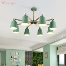 E27 Nordic Chandelier With Iron Lampshade Wood LED Chandeliers 3/6/8 Lights Color Optional For Living Room Bedroom Hanging Light 2024 - buy cheap