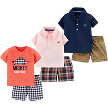 Детская одежда, летний комплект из 2 предметов для мальчиков, футболка и штаны, комплект одежды для маленьких мальчиков, детская одежда в Корейском стиле, комплект одежды для малышей 2024 - купить недорого