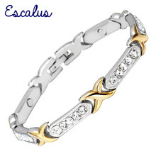 Escalus Link Chain Ladies Gold Coating 30 pcs Crystals Magnetic Women Bracelet Wristband Bio jewelry Female Women Bangle Charm 2024 - buy cheap