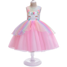 Vestido de unicornio para niñas, tocado angular, vestidos de princesa para niñas, regalo de cumpleaños, ropa de fiesta para niños, disfraz de Halloween y Navidad 2024 - compra barato