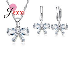 Fashion Wedding Bridal Jewelry Sets For Women Simple White CZ 925 Sterling Silver Necklace Earrings Jewellery Set 2024 - buy cheap