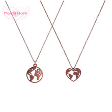 Mavis Hare Newest COFFEE Color Necklace Travel the World Heart/ Round Map Pendant Necklace Stainless Steel Necklace DropShipping 2024 - buy cheap