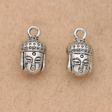 Kjjoia tibetana banhada a prata cabeça de buda, pingente, pulseira, colar, jóias, acessórios, faça você mesmo, 14x8mm 2024 - compre barato