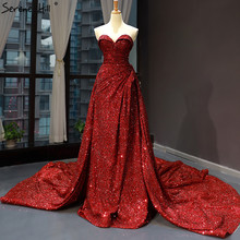 Wine Red Sleeveless Sequined Evening Dresses 2020 High-end Luxury Sexy Sparkle Evening Gowns Real Photo 66681 2024 - buy cheap