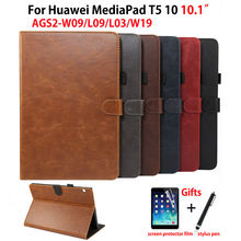 Funda de lujo para Huawei MediaPad T5 10 AGS2-W09/L09/L03/W19, cubierta de tableta de 10,1 pulgadas, soporte de cuero PU, carcasa, película + bolígrafo 2024 - compra barato