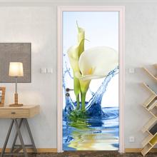 Модный креативный Настенный декор «сделай сам» с цветами лилии, Настенные обои, дверные наклейки для гостиной, спальни, ванной, самоклеящиеся водонепроницаемые 2024 - купить недорого