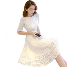 2018 Spring Lace High Waist Vestidos Dresses Female Slim Short Sleeve O-neck Party Dress Office Lady Fashion White Dress RE0560 2024 - buy cheap