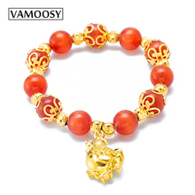 VAMOOSY Fashion Natural Stone Cute White Green Red Pink Beads Bracelet Bangle with 24K Gold Color Chicken for Women men Bracelet 2024 - buy cheap