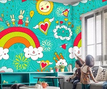 beibehang Custom 3d cartoon rabbit rainbow children room kindergarten three-dimensional background wall paper 3d papel de parede 2024 - buy cheap