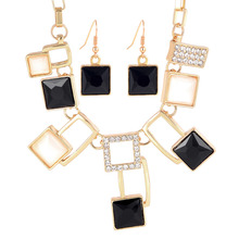 MINHIN-gargantilla de cristal blanco y negro para mujer, conjunto de pendientes y collar, cadena de oro, conjunto de joyería de boda, regalo elegante 2024 - compra barato