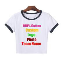 Tops cortos de algodón elásticos para mujer, camisa Sexy ajustada con texto impreso con logotipo personalizado, camisetas Punk Hip Hop Rock para mujer 2024 - compra barato