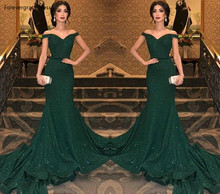 Dark Green Sequined Evening Dresses Mermaid Off Shoulders Formal Women Holiday Wear Celebrity Party Gowns Plus Size Custom Made 2024 - buy cheap