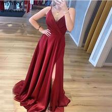 Custom Simple Elegant A-line Event Evening Dresses V-neck Red Satin Robe De Soiree Long Prom Dress Spaghetti Straps Plus Size 2024 - buy cheap