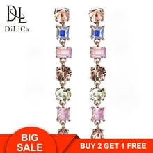 DiLiCa Elegant Women Crystal Drop Earrings Rhinestone Statement Earrings Dangle Long Earring Bohemian Jewelry 2024 - buy cheap