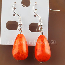 Free Shipping Fashion Jewelry 10x16mm Orange Howlite Teardrop Beads Earrings 1Pair C2840 2024 - buy cheap