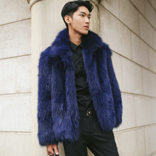 2018 New Men's jacket Coat Fur one Men's Fur Short Paragraph Imitation Fox Fur Imitation Fur Dark Blue coat Size S M L-4XL 5XL 2024 - buy cheap
