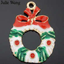 Julie Wang 10PCS Gold Tone Alloy Enamel Colorful Christmas Wreath Charm Pendant Christmas Decoration Jewelry Making Accessory 2024 - buy cheap