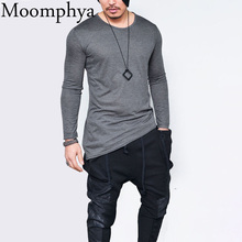 Moomphya 2018 Men hip hop long sleeve t shirt  Asymmetrical Longline hem t-shirt men tshirt streetwear tops funny t shirts 2024 - buy cheap