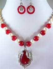 fine Lovely Wonderful noblest red gem-white pearl necklace +18KGP pendant earring set 18"AAA gem women's jewelry  2024 - buy cheap