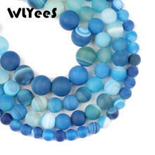 WLYee Natural Stone Matte Lake Blue Stripe carnelian beads 6 8 10 mm Round Loose bead for jewelry Bracelet Making DIY Accessory 2024 - buy cheap