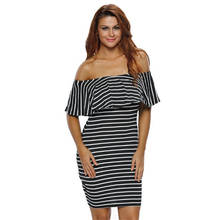 Sexy Striped Dresses 2018 Summer Slash Neck Black White Women Off shoulder Bodycon Dress Vestidos Short Sleeve Boho Dress 2024 - buy cheap