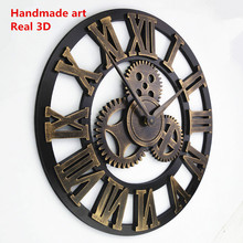 Relógio de parede retrô rústico grande em madeira, artesanal, criativo, 3d, arte de luxo, vintage, para presente 2024 - compre barato