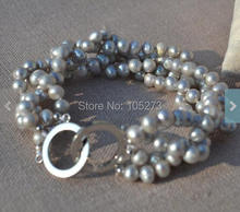 Pulsera de perlas de agua dulce, joyería de boda de Color gris, 7,5 pulgadas, 4 filas, 6-6,5mm, envío gratis 2024 - compra barato