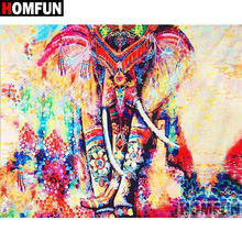 HOMFUN-pintura de diamante 5D DIY "elefante colorido", bordado de regalo de punto de Cruz, decoración del hogar, regalo A09447 2024 - compra barato
