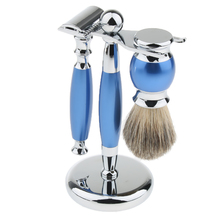 Traditional Luxury Grooming Shaving Set For Men - Including Double-sided Razors, Shave Brush, Alloy Stand Holder - Blue 2024 - buy cheap