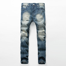 Новое поступление, модные дизайнерские джинсы, Мужские брендовые рваные джинсы, прямые джинсы с потертостями для мужчин, хлопковые повседневные джинсовые штаны 2024 - купить недорого
