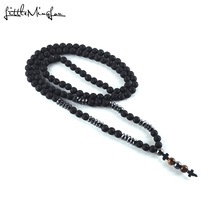 2019 lujo Piedra natural lava cuentas collar largo hombres negro hematita Cruz colgantes collar geometría Jesús joyería regalo 2024 - compra barato