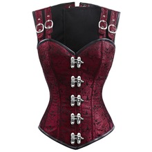 Espartilhos e corpetes steampunk, corselet sexy brocado vermelho, colete sem corte, emagrecimento, gótico, cintura, corselet, espartilhos de aço 2024 - compre barato