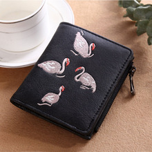 Short Brand Design Women Wallets Hand Embroidery Mini Purses Coin Pocket High Quality Hasp Swan Money Bag Lady Clutch Handbag 2024 - buy cheap