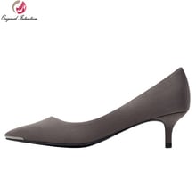 Original Intention Plus US Size 4-15 Women Pumps Flock Stylish Pointed Toe Thin Heels Pumps Beautiful Gray Red Shoes Woman 2024 - buy cheap