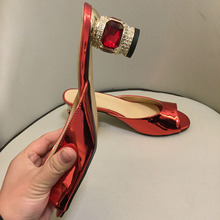 Verão sandália 6 CM espelho das mulheres sexy sapatos de couro de patente do dedo do pé aberto alto bonito slides calcanhar diamante verão 8 CM sapatos chinelo 2024 - compre barato