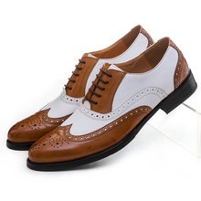 Zapatos de boda para hombre, calzado Formal Oxford de cuero genuino, EUR45 talla grande, negro, blanco/marrón, blanco 2024 - compra barato
