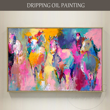 Artist Pure Hand-painted Abstract Horses Oil Painting on Canvas Colorful Abstract Animal Horse Oil Painting for Living Room 2024 - buy cheap