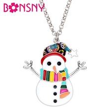Bonsny Enamel Alloy Christmas Cartoon Star Snowman Necklace Pendant Chains Collars Gift Jewelry For Women Girls Kid Xmas Party 2024 - buy cheap