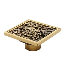 Free Shipping Antique Brass Carved Flower Art Bathroom Accessory Floor Drain Waste Grate100mm*100mm 2024 - buy cheap