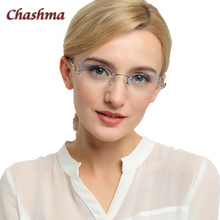 Chashma Brand Tint Lenses Sunglasses Titanium Eyewear Female Diamond Crystal Trimmed Glasses Frame Cat Eye Rimless Glasses Woman 2024 - buy cheap