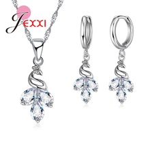 Alta qualidade 925 prata esterlina pavão com claramente cristais pingente colar hoop brincos moda feminina conjuntos de jóias 2024 - compre barato