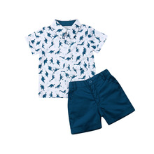 Комплекты летней одежды для маленьких мальчиков, От 1 до 6 лет Футболка с принтом животных, топы + шорты, комплект со штанами 2024 - купить недорого