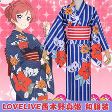 Fantasia de cosplay love live nishikino maki, vestido kimono + cinto + bowknot 2024 - compre barato