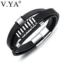 V.YA-pulsera de cuero sintético para hombre, brazalete de cuerda Punk con hebilla magnética de 20-21,5 CM de largo, joyería única, regalos 2024 - compra barato