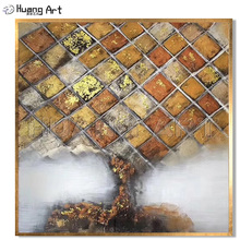 Original Best Art Silver Tree 100% Hand-Painted Abstract Square Lattice Landscape Oil Painting on Canvas Gold Rich Tree Painting 2024 - buy cheap