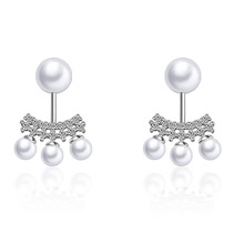 Wholesale Fashion Jewelry 2017 New Pearl Shiny Zircon Design 925 Sterling Silver Stud Earrings for Women Jewelry Christmas Gift 2024 - buy cheap