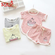 R&Z children's suit 2019 summer new boys and girls cotton sports suit round neck striped cartoon short-sleeved shorts two-piece 2024 - buy cheap